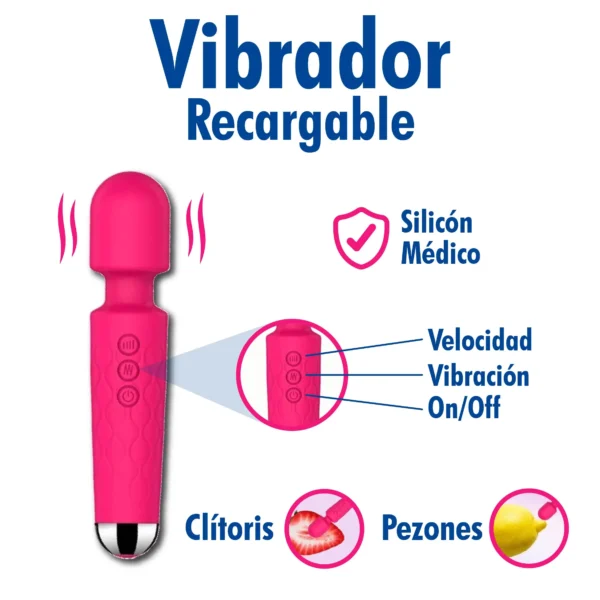 Vibrador Varita Recargable Talla «M»: Tu Masajeador Íntimo de Silicón Médico