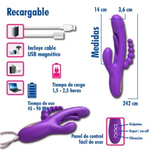 Vibrador Anal y Vaginal Triple Estimulación Con Movimiento, Púrpura - Imagen 3