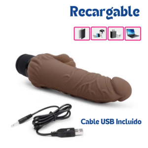 Vibrador Recargable Power Cock Realistic W/Clit Stim 7" Chocolate - Imagen 3