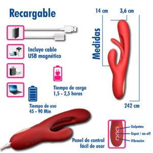 Vibrador Triple Estimulación Con Movimiento, Rojo - Imagen 3