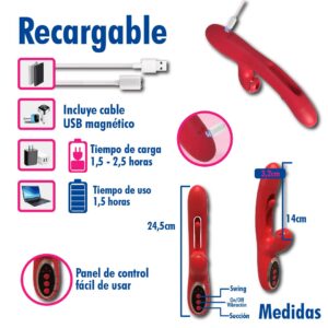 Vibrador Triple Estimulación Con Movimiento y Succión, Rojo. - Imagen 3