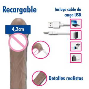 Extensión para pene con vibración a control remoto, Brown - Imagen 3