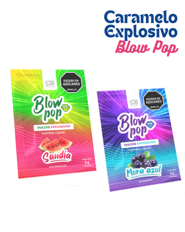 Sobre de caramelo explosivo Blow Pop sabor Mora Azul y Sandia para juegos de pareja