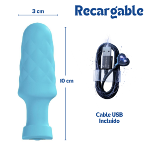 Dimensiones del plug anal Velvet 10cm y cable USB magnético de carga rápida