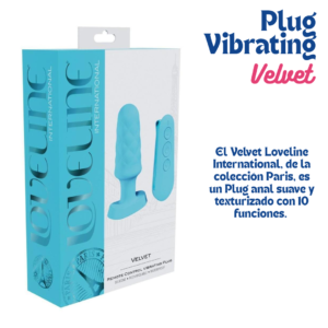 Plug anal vibrante Velvet Loveline con control remoto inalámbrico y diseño texturizado azul