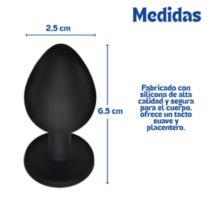 Infografía con dimensiones de 6,5 cm de longitud del plug anal Ojo de Gata.