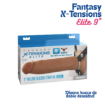 Empaque del arnés de silicona hueca Elite de 9 pulgadas con descripción de doble densidad.
