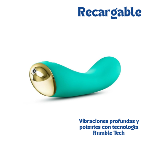 Detalle de la base dorada con sistema de carga magnética Magna Charge del vibrador de silicona punto G Aria Luscious AF.