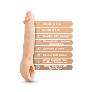 Especificaciones técnicas del extensor Performance Plus Intrepid destacando el aumento de $2\text{ pulgadas}$ y materiales hipoalergénicos.