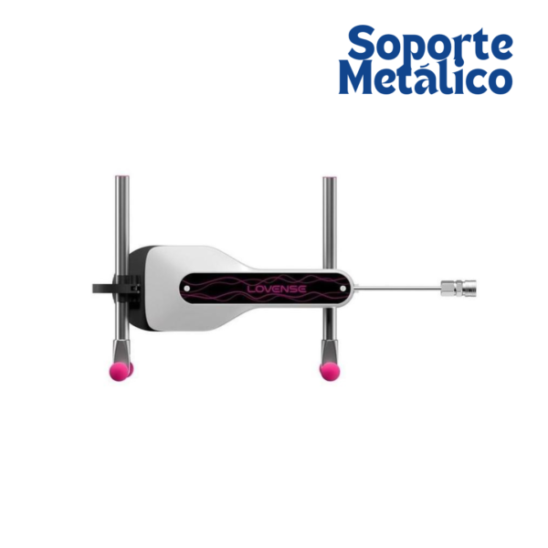 Vista frontal del cuerpo de la máquina de empuje compacta Lovense Mini sobre su soporte metálico.