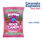 Detalle del empaque rosa de caramelos explosivos para sexo oral Poppin Rock Candy sabor Tropical Watermelon Suga de Eroticworldtoys.