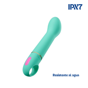 Cuerpo resistente al agua IPX7 del vibrador estimulador punto G Aria Flirty mostrando el panel de control rosado de dos botones.
