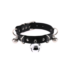collar de cuero con cascabeles para juego de roles bondage en pareja