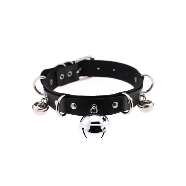 collar de cuero con cascabeles para juego de roles bondage en pareja