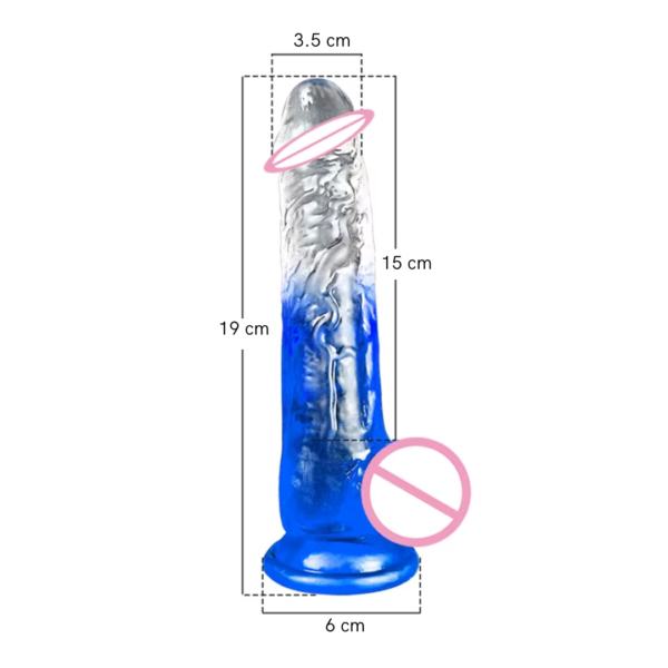 Medidas en las imagenes del dildo con ventosa hipoalergenico color azul 19 cm
