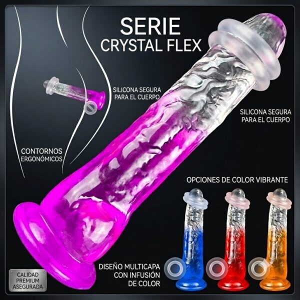Serie Crystal Flex dildo con ventosa flexible e hipoalergenico con infusion de color