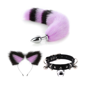 kit de cosplay cola de zorro con plug anal y collar