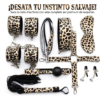 Set de Bondage Leopardo completo de 8 piezas para parejas.