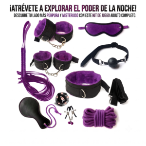 Juego de amarres BDSM para pareja con paleta en felpa morada
